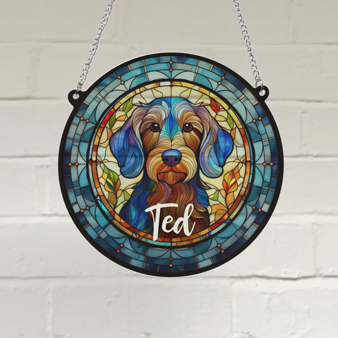 Dachshund Wirehaired Personalised Stained Glass Effect Suncatcher